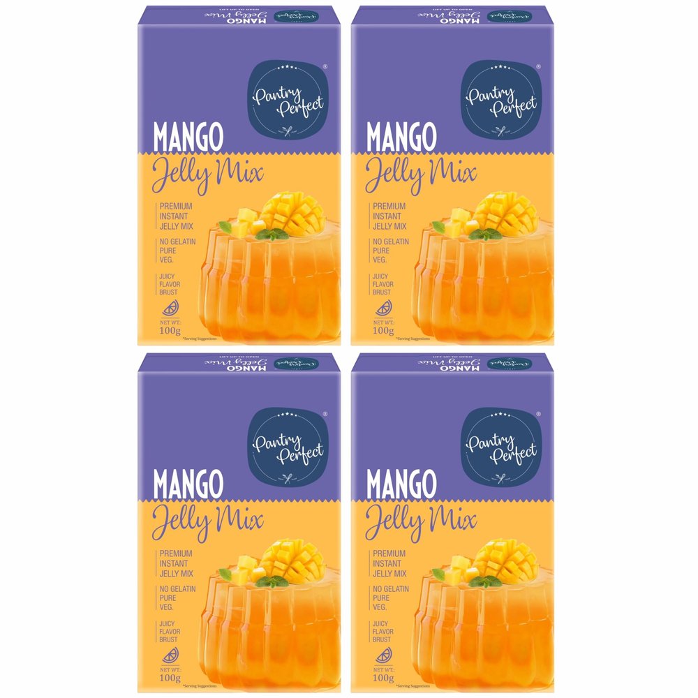 Pantry Perfect Mango Jelly Mix - Pack of 4 (Each 100g) I Instant Jelly Mix I No Gelatin I Easy to Prepare I Used for Desserts, Beverages