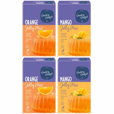 Pantry Perfect Orange & Mango Jelly Mix - Pack of 4 (Each 100g) I Instant Jelly Mix I No Gelatin I Easy to Prepare I Used for Desserts, Beverages