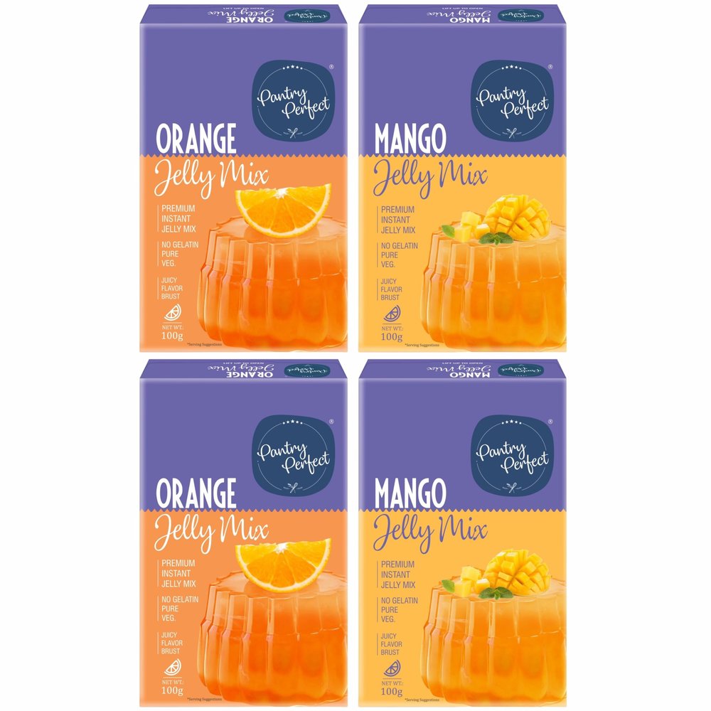 Pantry Perfect Orange & Mango Jelly Mix - Pack of 4 (Each 100g) I Instant Jelly Mix I No Gelatin I Easy to Prepare I Used for Desserts, Beverages