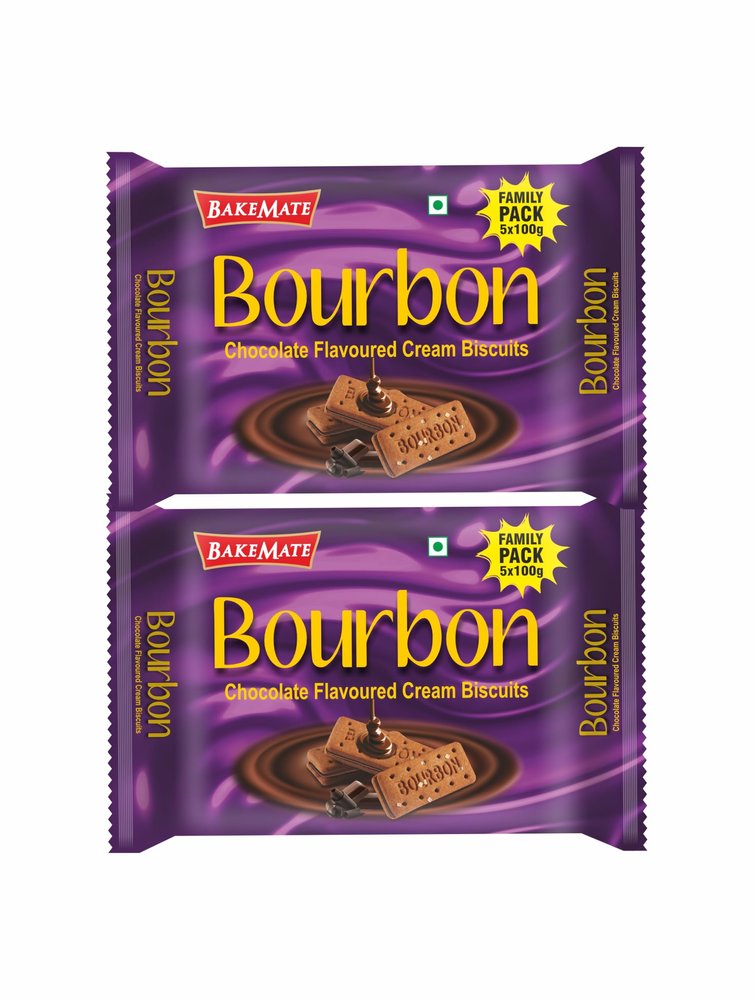 Bakemate Bourbon Cream Biscuits with Chocolate  Family Pack, 1000g (Pack of 2) | Delicious Bourbon Biscuits | Perfect Tea-Time Snack