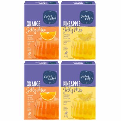 Pantry Perfect Orange & Pineapple Jelly Mix - Pack of 4 (Each 100g) I Instant Jelly Mix I No Gelatin I Easy to Prepare I Used for Desserts, Beverages