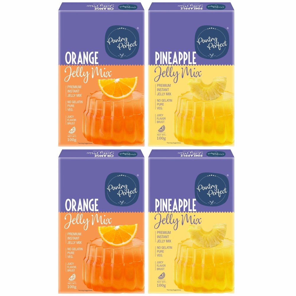 Pantry Perfect Orange & Pineapple Jelly Mix - Pack of 4 (Each 100g) I Instant Jelly Mix I No Gelatin I Easy to Prepare I Used for Desserts, Beverages