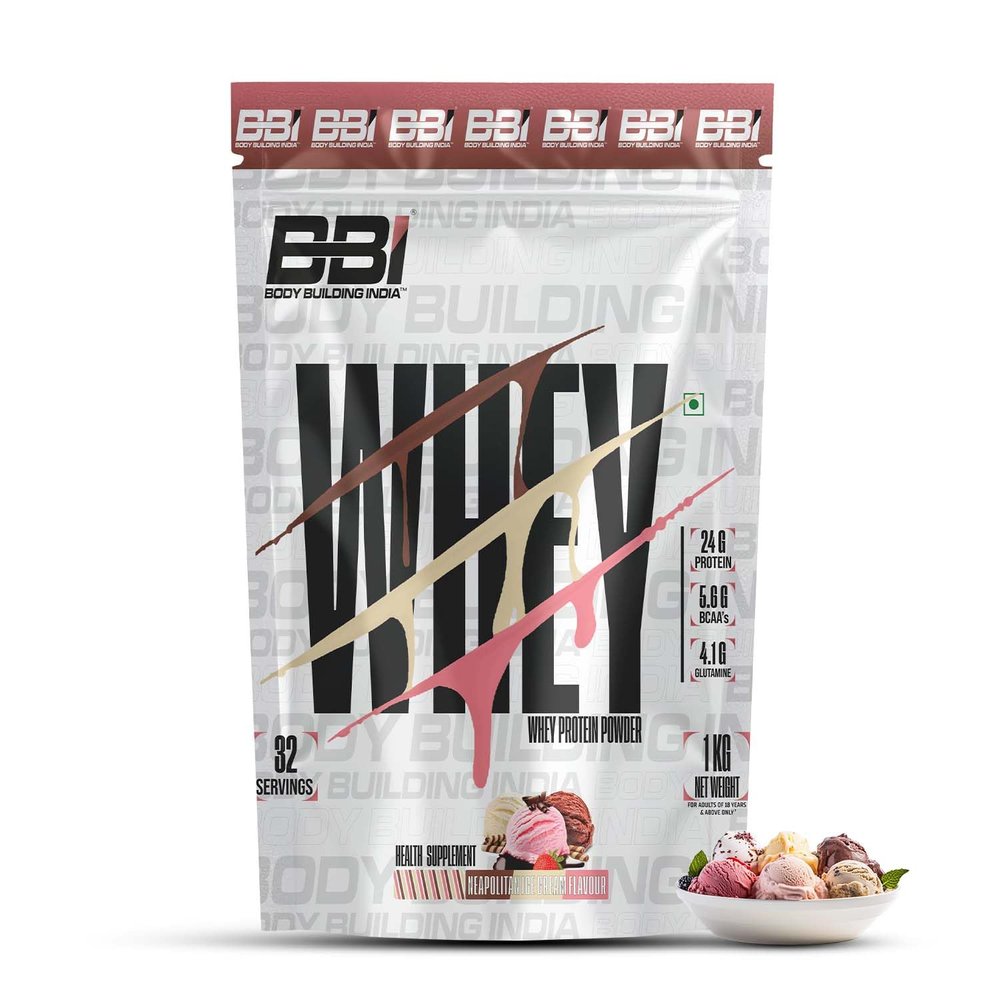 BBI Whey Protein Powder 1kg (Neapolitan Ice Cream) | 24g Protein, 5.6g BCAA, 5.1G Glutamine | 32 Servings | Fast Absorbing, Muscle Support & Recovery, Primary Source Whey Isolate | Workout Supplement for Men & Women