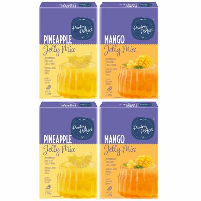 Pantry Perfect Pineapple & Mango Jelly Mix - Pack of 4 (Each 100g) I Instant Jelly Mix I No Gelatin I Easy to Prepare I Used for Desserts, Beverages