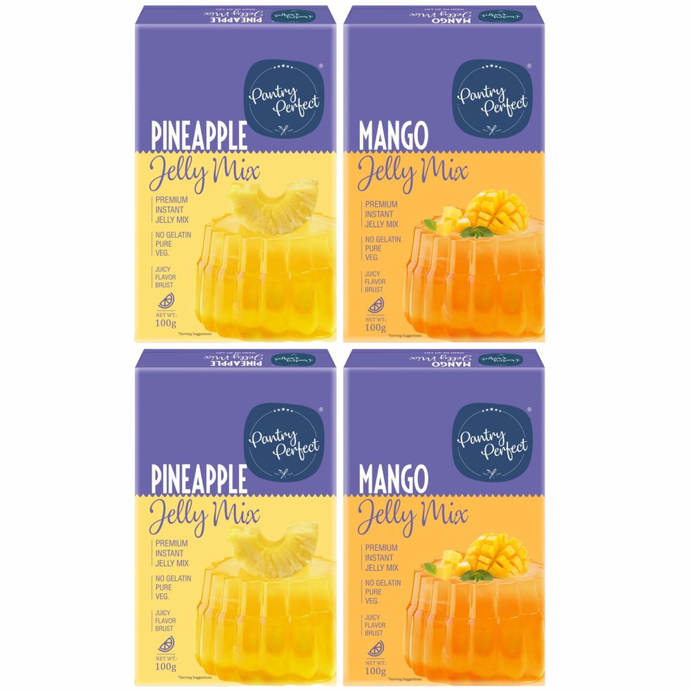 Pantry Perfect Pineapple & Mango Jelly Mix - Pack of 4 (Each 100g) I Instant Jelly Mix I No Gelatin I Easy to Prepare I Used for Desserts, Beverages