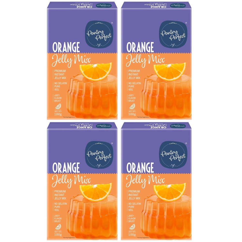 Pantry Perfect Orange Jelly Mix - Pack of 4 (Each 100g) I Instant Jelly Mix I Crystal Jelly I No Gelatin I Easy to Prepare I