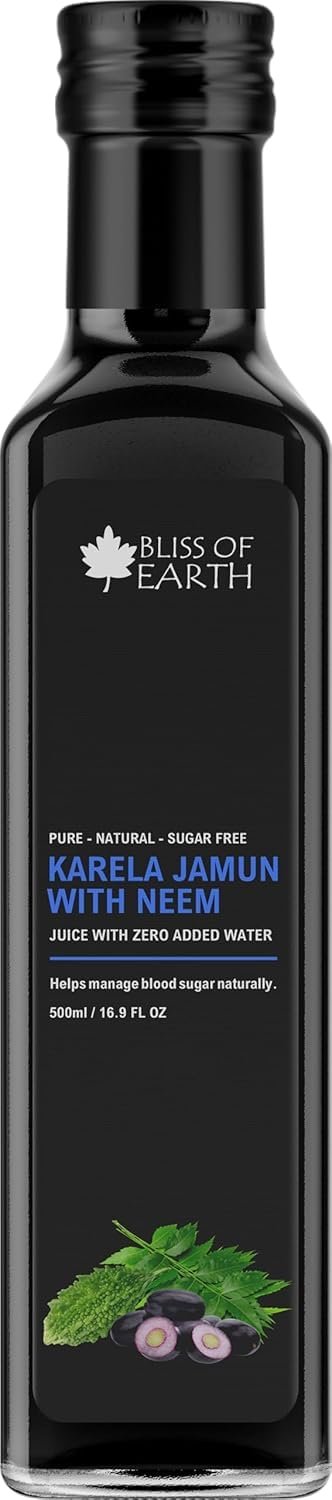 Bliss of Earth Karela Jamun Juice With Neem For Sugar Control, Natural Boold Sugar Support & Detox, Zero Sugar, Zero Water, 500ml PET Bottle