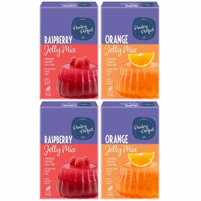 Pantry Perfect Raspberry & Orange Jelly Mix - Pack of 4 (Each 100g) I Instant Jelly Mix I No Gelatin I Easy to Prepare I Used for Desserts, Beverages