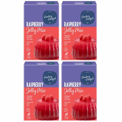 Pantry Perfect Raspberry Jelly Mix - Pack of 4 (Each 100g) I Instant Jelly Mix I Crystal Jelly I No Gelatin I Easy to Prepare I