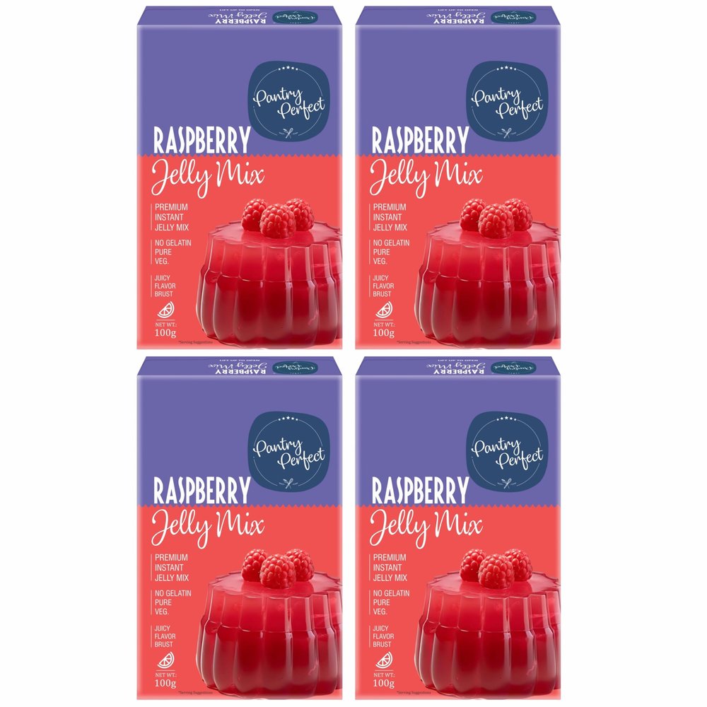 Pantry Perfect Raspberry Jelly Mix - Pack of 4 (Each 100g) I Instant Jelly Mix I Crystal Jelly I No Gelatin I Easy to Prepare I