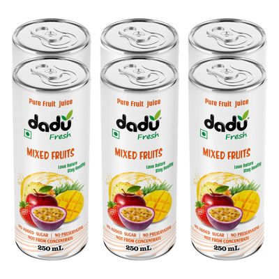 Dadu Fresh Mixed Fruit Juice | Blend of Nutrient-Rich Fruits Packed with Vitamins & Antioxidants | Supports Immune Health, Energy Boost & Skin Vitality | No Added Sugar - 250 ML (Pack of 6)