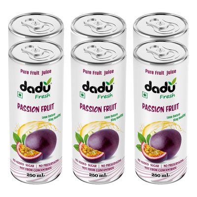 Dadu Fresh Passion Fruit Juice | Vitamin C & Antioxidant-Rich Exotic Drink | Supports Immune Health, Digestive Wellness & Skin Glow | No Added Sugar | Naturally Refreshing - 250 ML (Pack of 6)