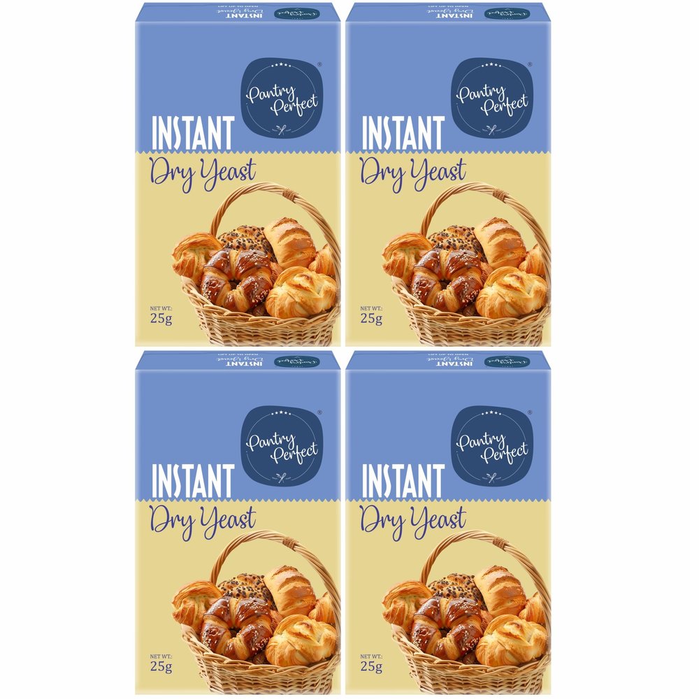 Pantry Perfect Instant Dry Yeast - Pack of 4 (Each 25g) I Ready to Mix I Easy to Prepare I Used for Bread Baking, Pizza Dough, Pasteries & Buns