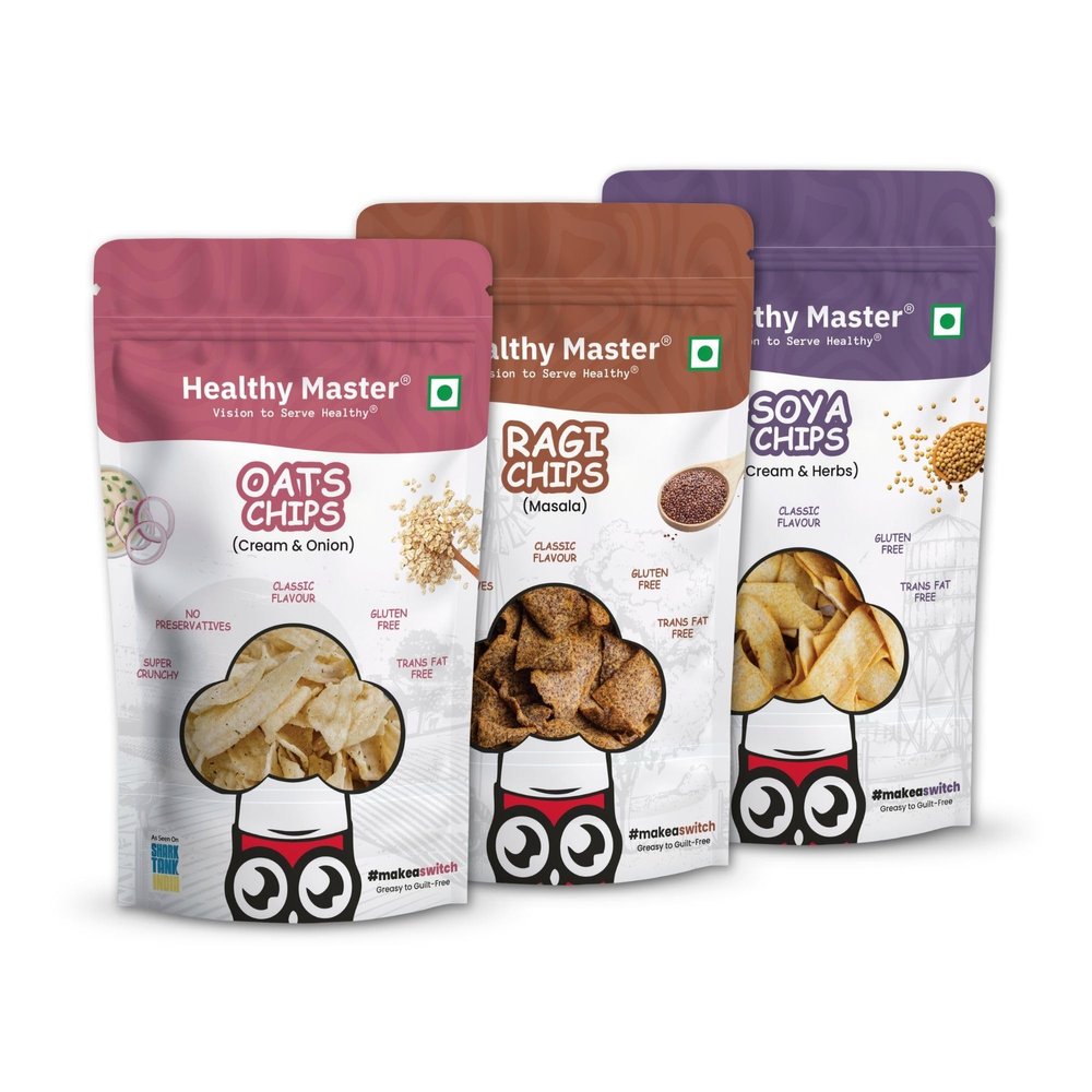 Healthy Master Chips Combo (Oats Chips, Soya Chips, Ragi Chips) | Light & Crispy Chips, high protein | Natural ingredients, Vegan, Gluten Free, No Palm Oil, No Artificial Preservatives, Trans Fat Free, Low Calorie | 300g - Pack of 3 (100g each)
