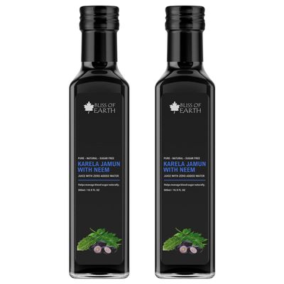 Bliss of Earth Karela Jamun Juice With Neem For Sugar Control, Natural Boold Sugar Support & Detox, Zero Sugar, Zero Water, 500ml PET Bottle Pack of 2