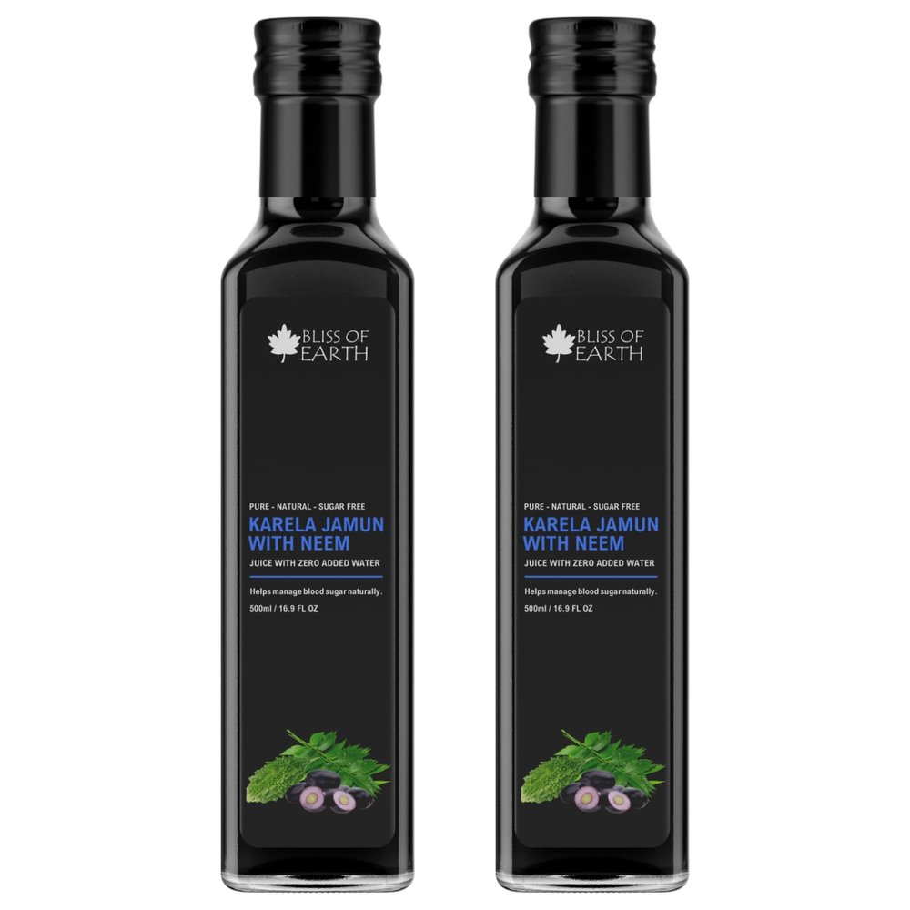 Bliss of Earth Karela Jamun Juice With Neem For Sugar Control, Natural Boold Sugar Support & Detox, Zero Sugar, Zero Water, 500ml PET Bottle Pack of 2