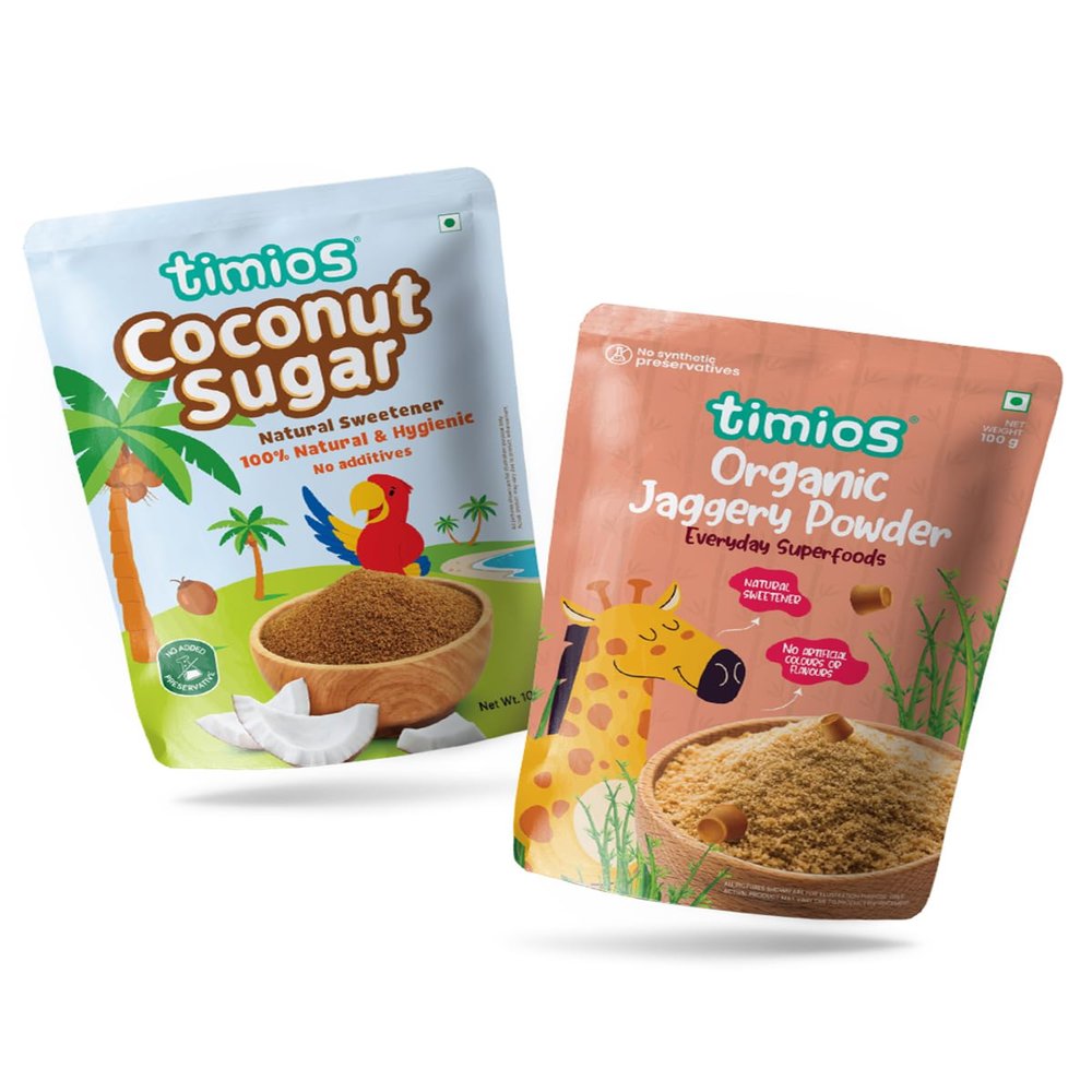 Timios Natural Sweetener Coconut Sugar & Organic Jaggery Powder (Pack of 2) - 100g Each
