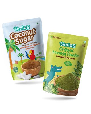 Timios Natural Coconut Sugar & Organic Moringa Powder (Pack of 2) - 100g Each