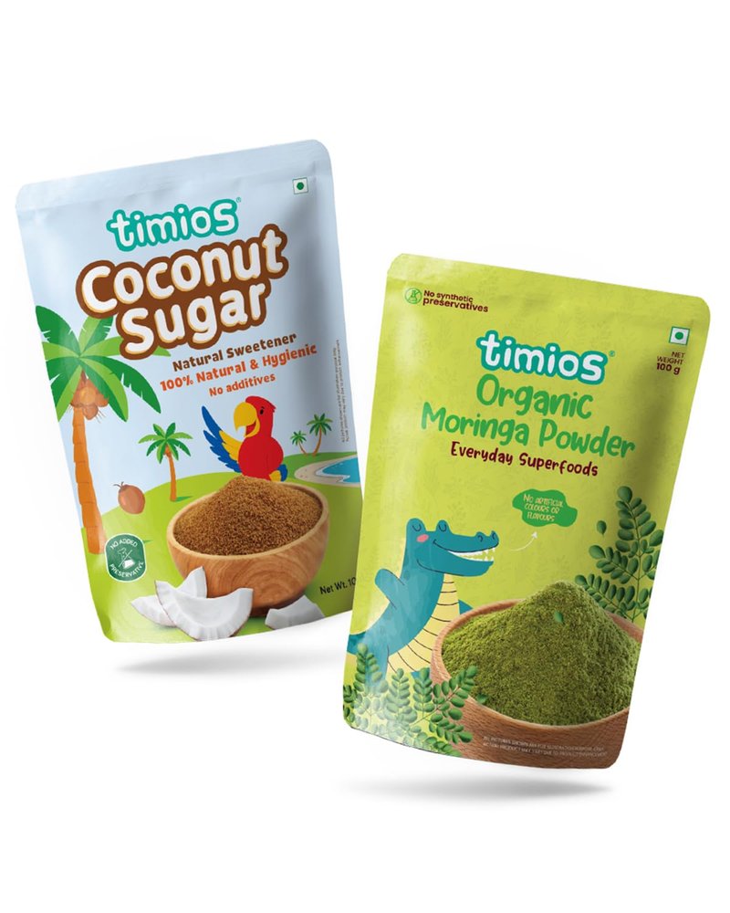 Timios Natural Coconut Sugar & Organic Moringa Powder (Pack of 2) - 100g Each