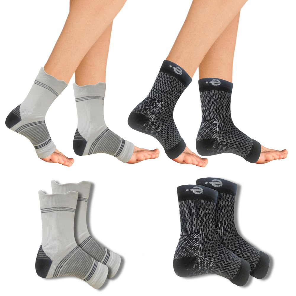 Compression Socks | Bamboo Cotton | Open Toe| Women & Men | Nano Compression Socks for Neuropathy | Arch Support | Ankle & Foot Swelling | Classic Trio, Dot Black | Pack of 2