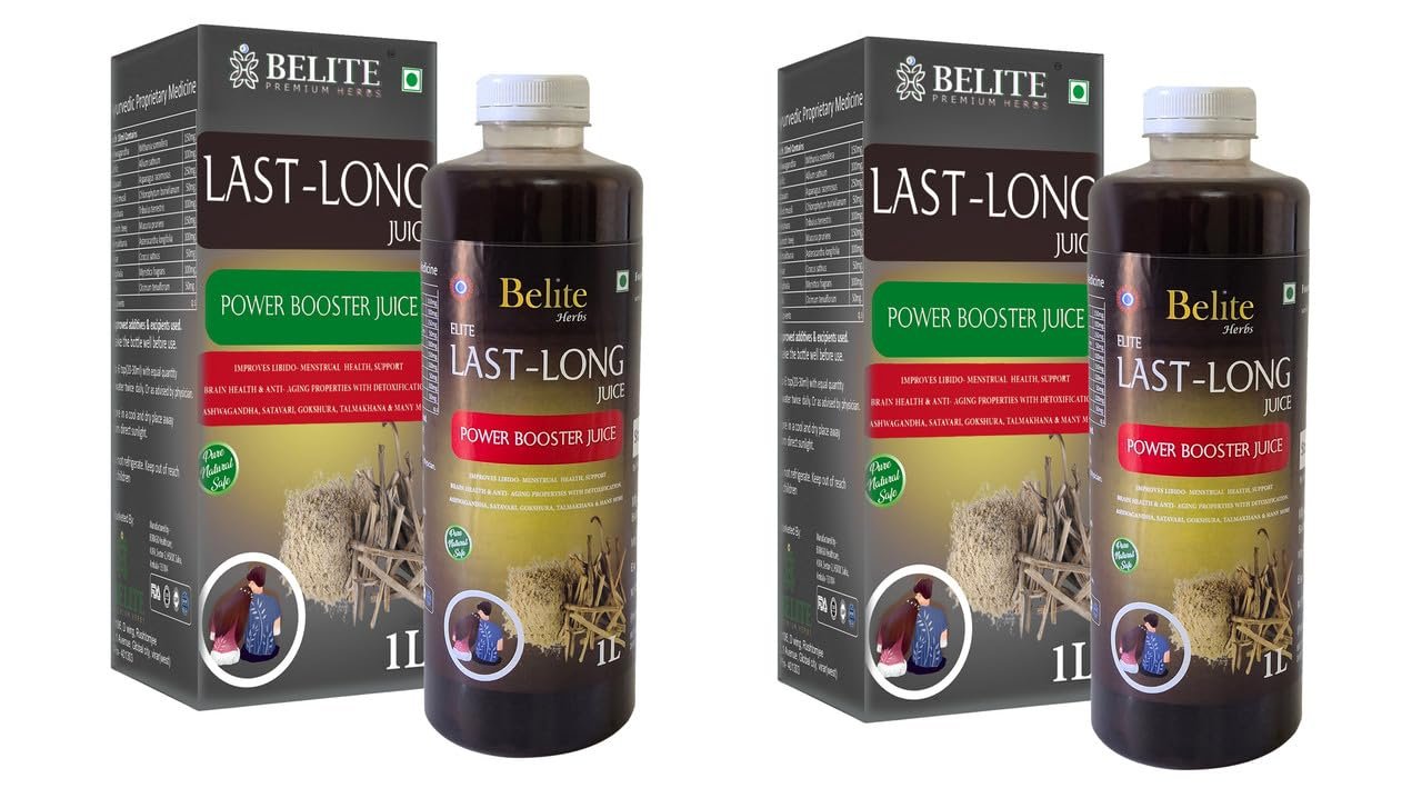 BELITE HERBS Last-Long Juice | Herbal Blend for Stamina, Strength, and Vitality | Supports Energy Levels and Physical Performance | With 10 Quality Herbs - 1 Liter Pack of 2