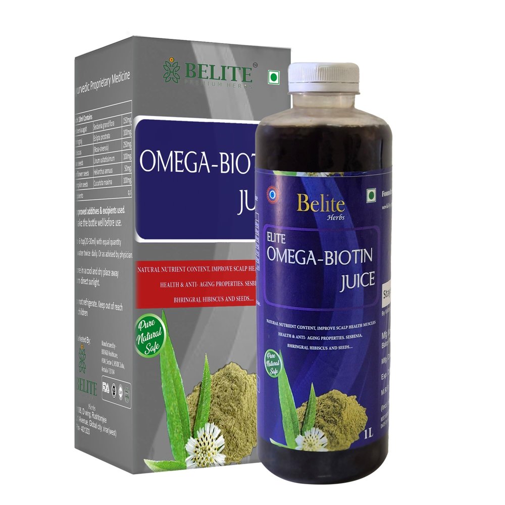 BELITE HERBS Omega-Biotin Juice | Premium Nourishing Juice for Hair Strengthing and Growth | Enriched with Omega & Biotin | Infused with 6 Herbs for Scalp Nourishment - 1 Liter