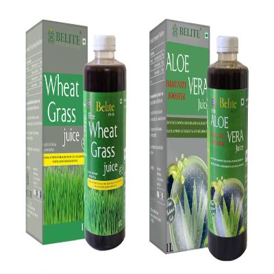 BELITE HERBS Combo of Wheatgrass Juice + Aloe Vera Juice | Herbal Supplements for Detoxification, Digestive Health, Skin Rejuvenation, & Hair Nourishment | Quality Herbs Blend - 1 Liter Each