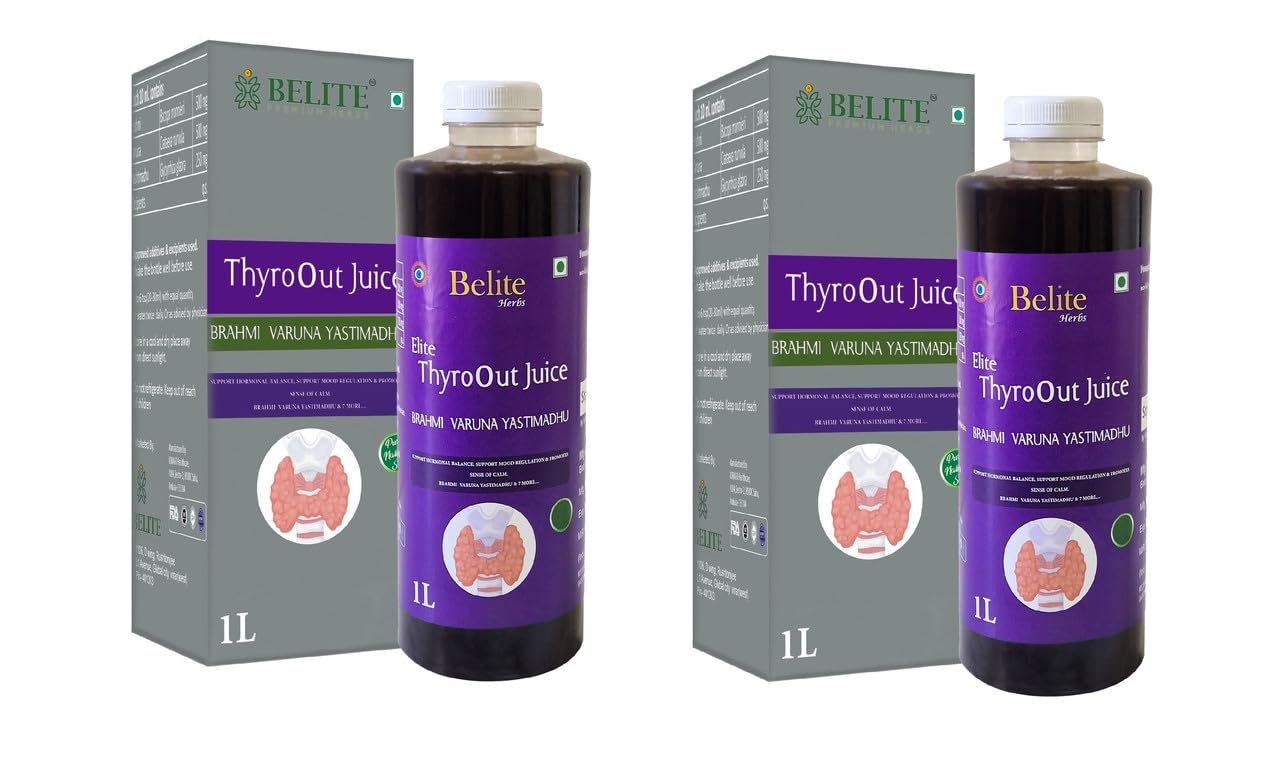 BELITE HERBS Thyro-Out Juice | Herbal Blend for Thyroid Support & Hormonal Balance | Aids Digestion, Detoxification, and Urinary Health | Infused with 9 Herbs - 1 Liter Pack of 2