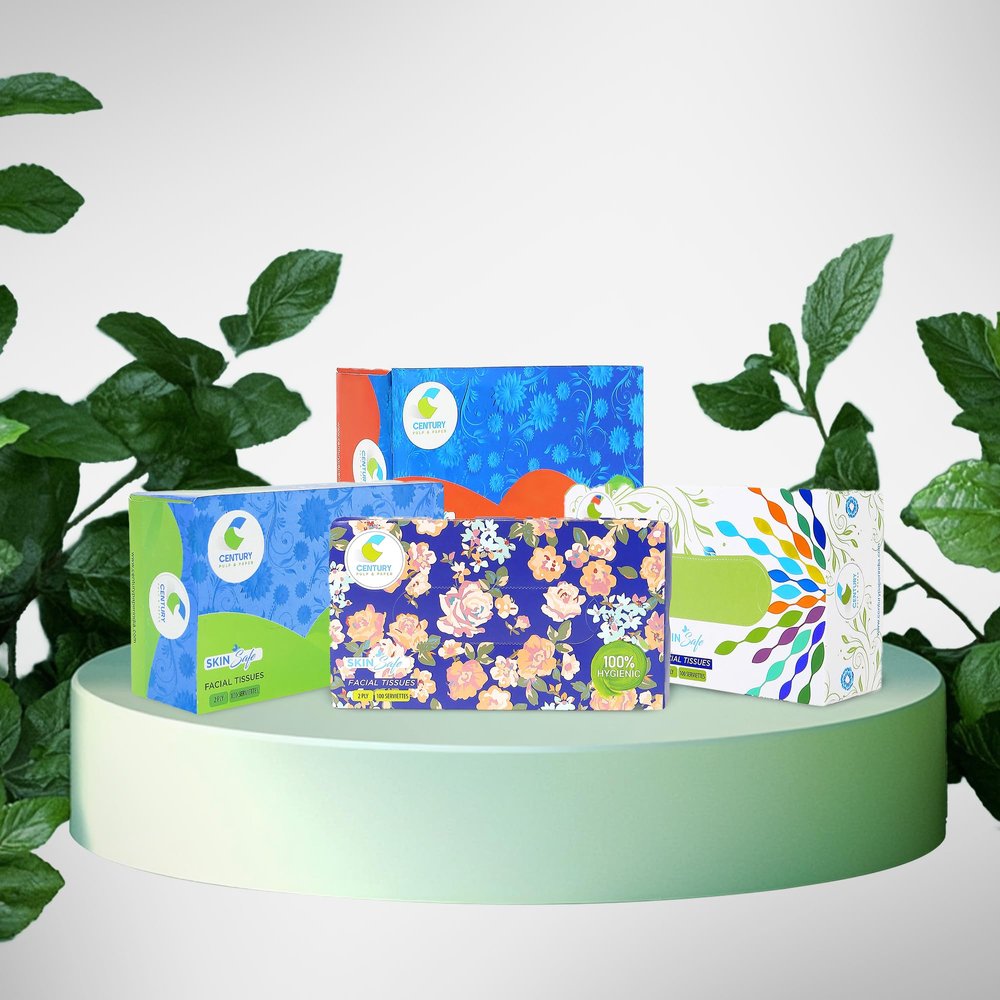 Century 2 Ply 100% Virgin Pulp Soft Facial Tissue Box | Car Tissue - 100 Pulls Per Roll (Pack of 4)