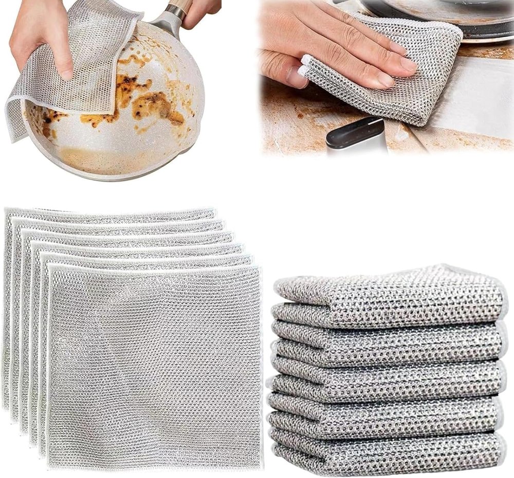 FAVELA Multipurpose Wire Dishwashing Rags for Wet and Dry Stainless Steel Scrubber Non-Scratch Wire Dishcloth for Washing Dishes Utensils Sinks Counters Easy Rinsing Machine Washable (Pack of 5)