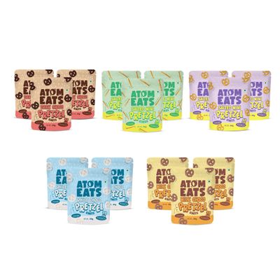 Atom Eats Pretzel Variety Pack of 15 (30g Each) Salted Mini Knots & Sticks | White, Milk & Dark Chocolate Dipped Mini Pretzels | Savoury Snacks, Sweet & Salty Crunchy Namkeen | Party Pack | Imported Snacks