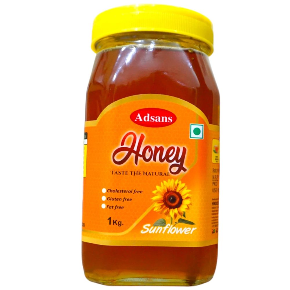 Adsans Sunflower Honey Raw Organic Natural Pure Unprocessed NMR Tested Unpasteurized Unheated 1kg Glass Jar Pack of 1