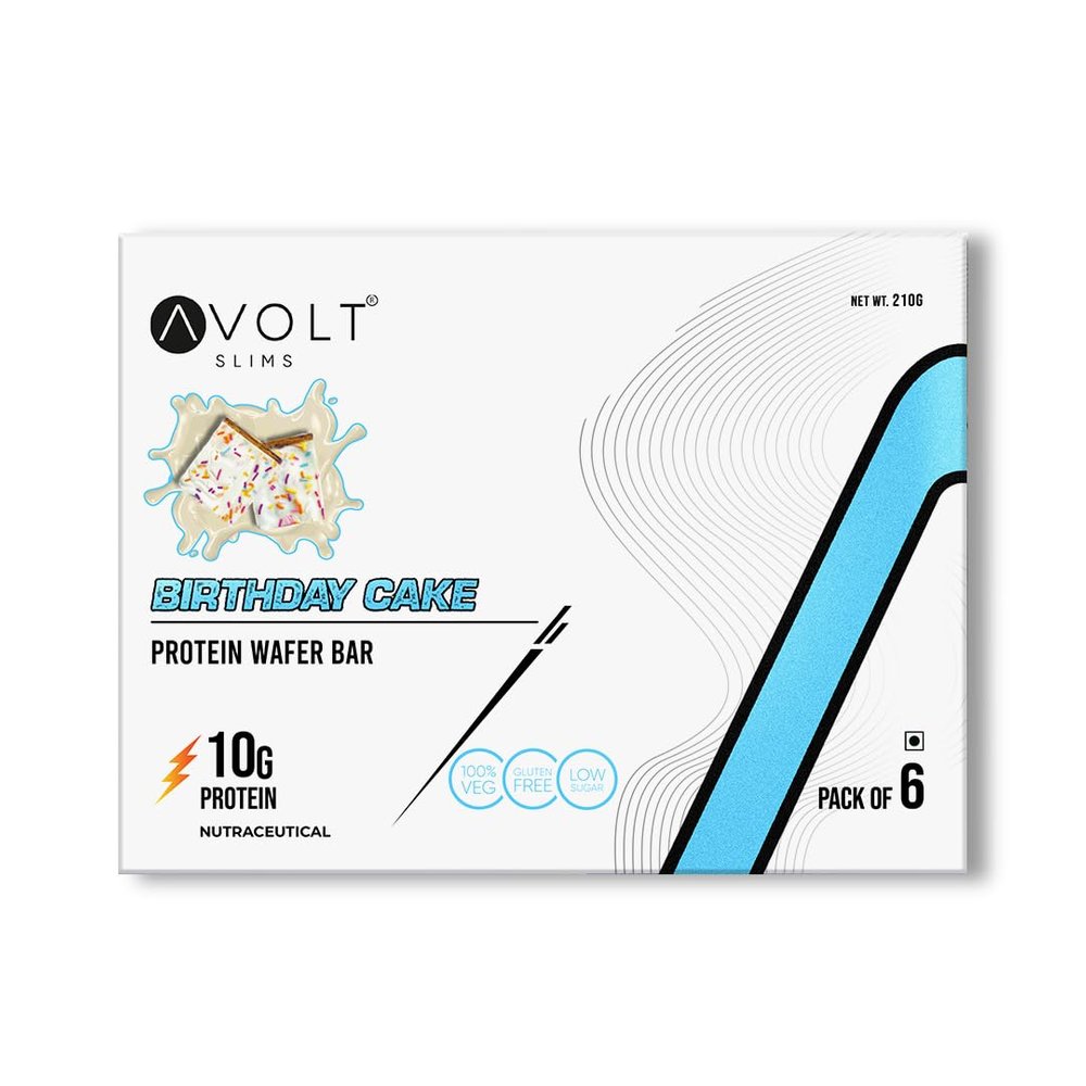 Avolt Slims Birthday Cake Protein Bars with 10g Protein | Pack of 6 x 35g each | High Energy Wafer Bars, No Added Sugar | 100% Veg | Guilt-Free Bar for Fitness & Immunity Booster