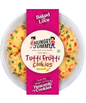 HUNGRY TUMMY Tutti Frutti Cookies (250g) - Made with Butter | Sweet and Crunchy Handmade Cookies | Perfect for Snacking & Tea Time | Healthy & Delicious