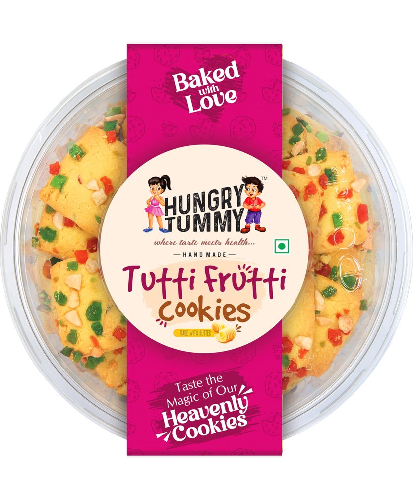 HUNGRY TUMMY Tutti Frutti Cookies (250g) - Made with Butter | Sweet and Crunchy Handmade Cookies | Perfect for Snacking & Tea Time | Healthy & Delicious