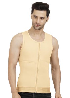 Dermapress GYNECOMASTIA Compression Full Vest | MICROPOLY Fabric | Front Hook and Zip Closer | Tomboy Chest Binder | Chest and Abdomen Support | Chest Shapewear (Skin, XXL)