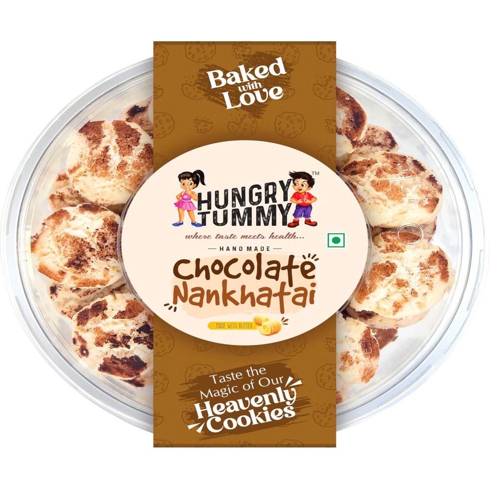 HUNGRY TUMMY Chocolate Nankhatai (250g) - Made with Butter | Delicious Indian Shortbread Nankhatai Cookies, Rich and Buttery, Perfect for Snacking, Tea Time & Night Cravings