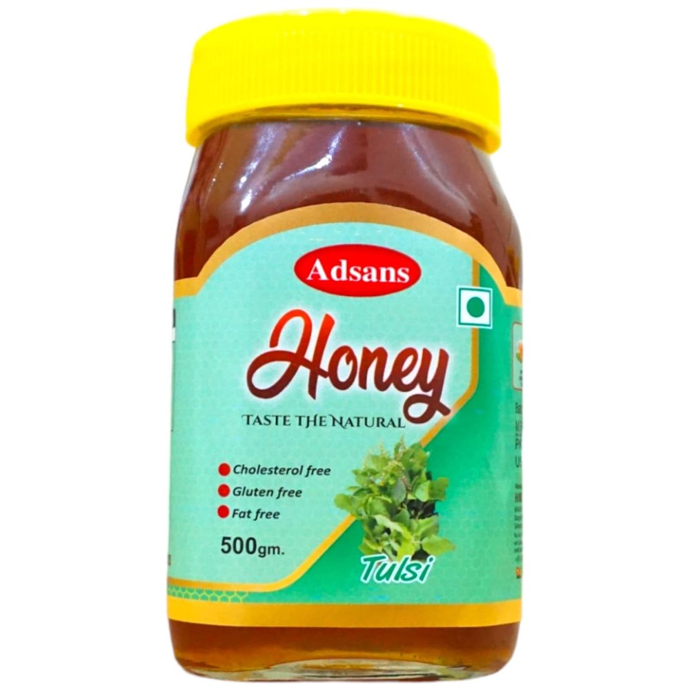Adsans Tulsi Basil Honey Raw Organic Natural Pure Unprocessed NMR Tested Unpasteurized Unheated 500gm Glass Jar Pack of 1