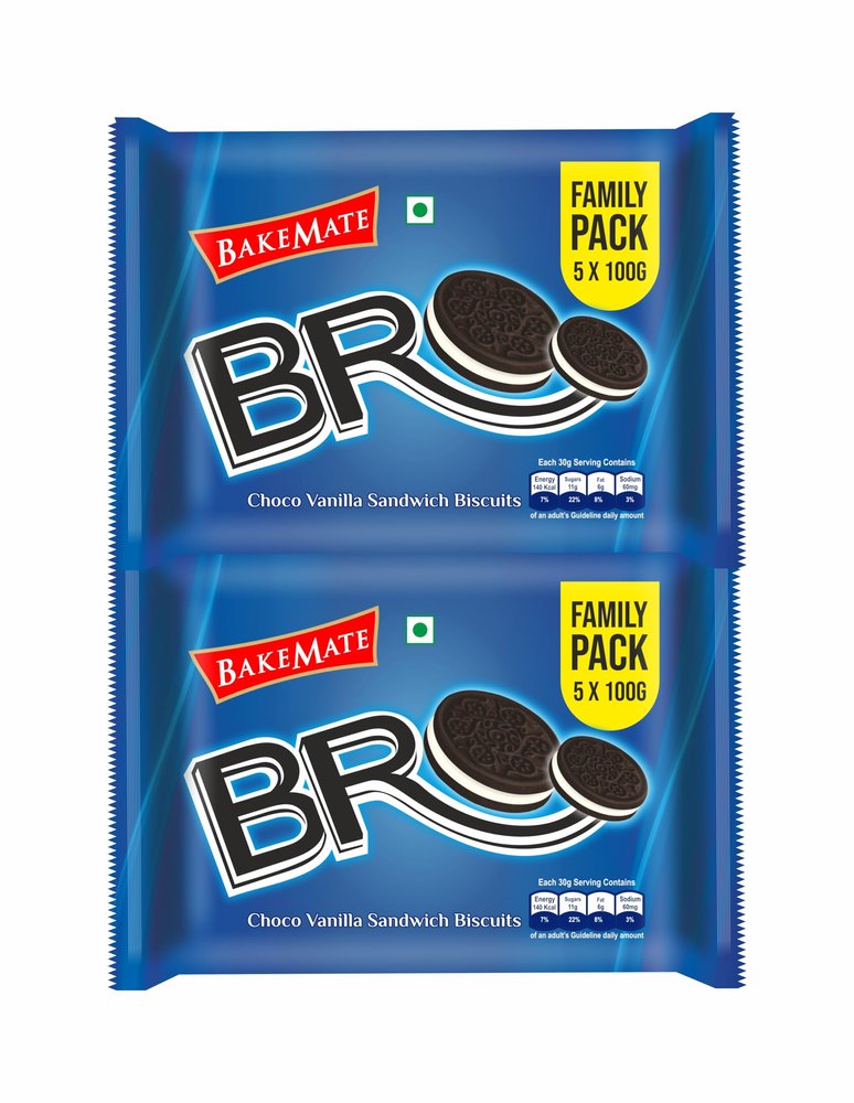 BakeMate Bro Choco Vanilla Cream Sandwich Biscuits Family Pack  Pack of 2 (500g Each) | Total 1000g | Cream-Filled Biscuits Combo Pack