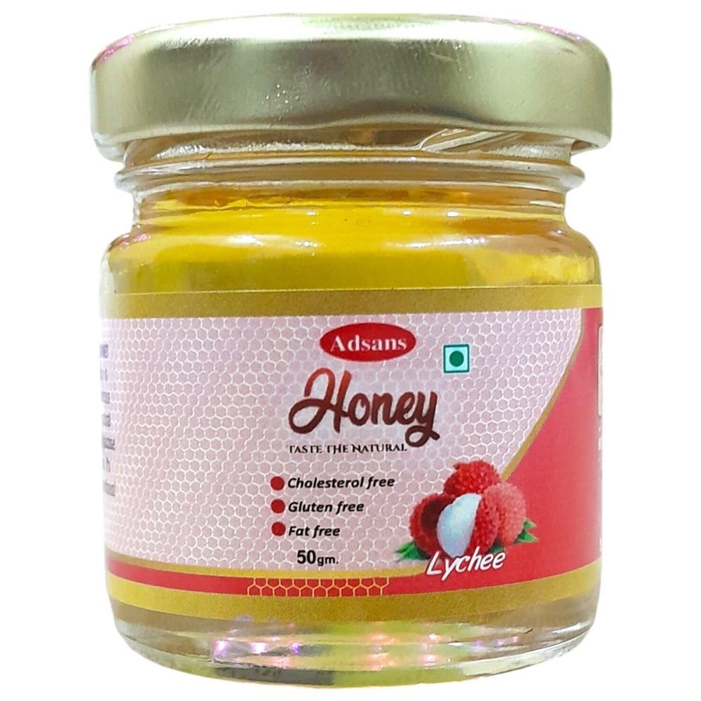 Adsans Lychee Raw Honey Organic Certified, 50gm Pack - 100% Pure, Natural Flavoured - Energy & Immunity Booster for Adults & Kids - Unpasteurized Unfiltered Honey