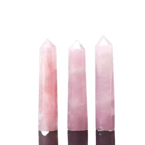 2Pcs Set Rose Quartz Tower, Rose Quartz Crystal Point, Rose Quartz Crystal Wand, Crystal Tower, Crystal Obelisk, Crystal Point 3-4inche