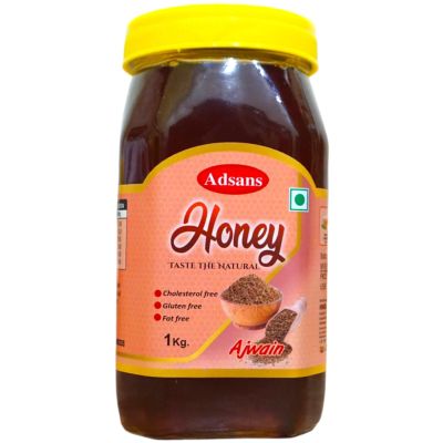 Adsans Ajwain honey Carom Honey Raw Organic Natural Pure Unprocessed NMR Tested Unpasteurized Unheated 1kg Glass Jar Pack of 1