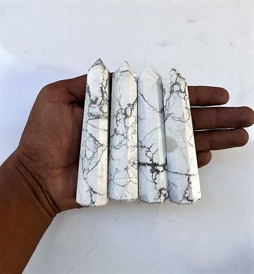 2Pcs Set Howlite Tower, Howlite Point, Howlite Wand, Crystal Tower, Crystal Obelisk, Crystal Point Home Office Dask Deacorative 3-4inche