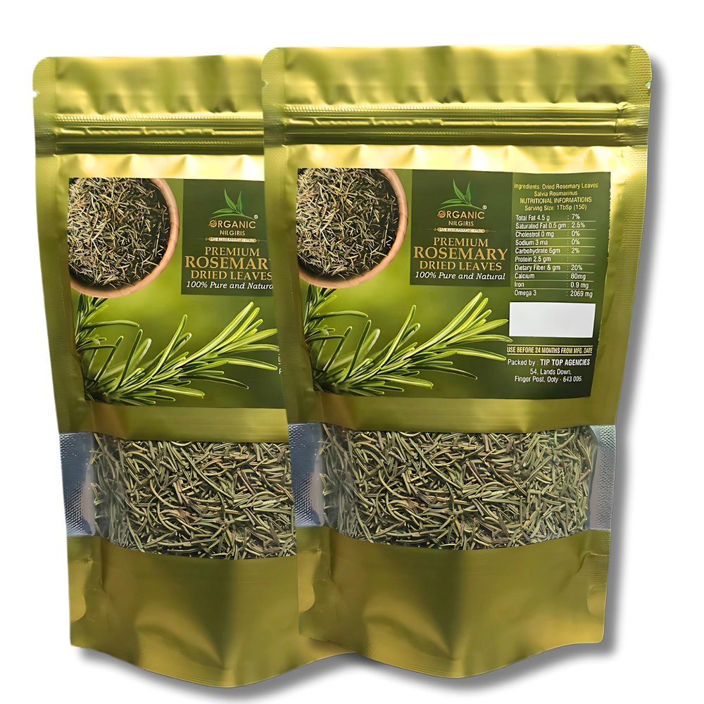 ORGANIC NILGIRIS - Live with Radiant Heath Rosemary Leaves - Food Grade Seasoning|100% Natural|Ideal For Hair Growth & Culinary Use-100Gm (Pack Of 2)