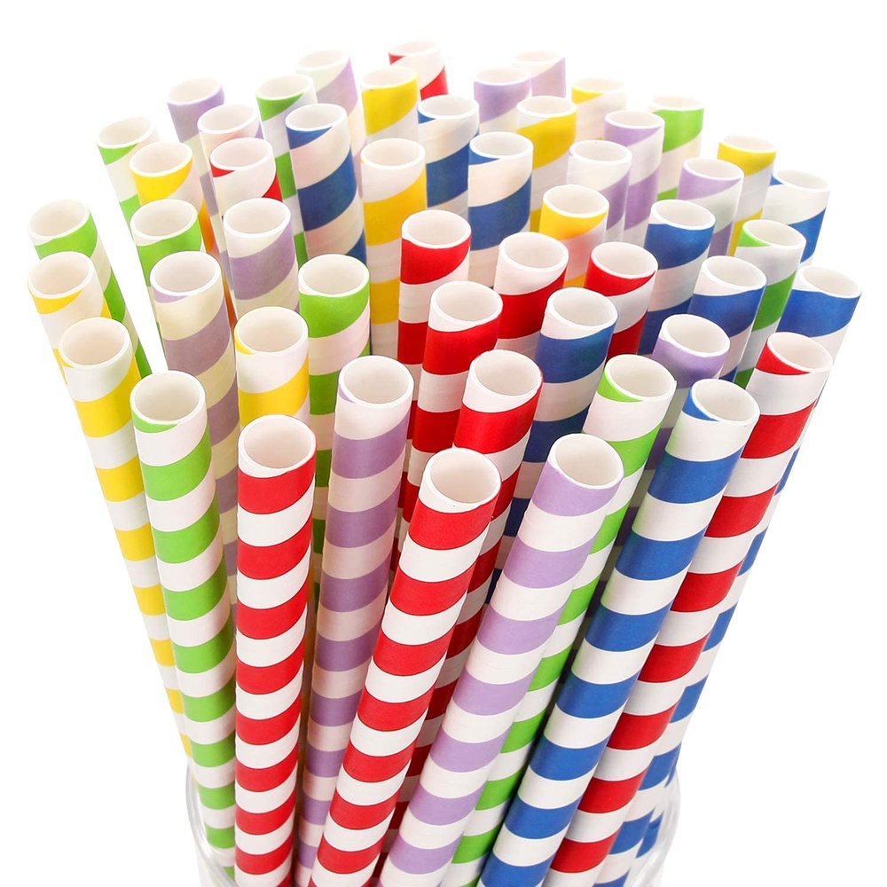 Biodegradable Paper Straws  100 Pcs Multicolor Eco-Friendly Drinking Straws | Compostable & Disposable Straws for Juice, Smoothies, Cocktails, Cold Drinks & Parties (8mm)