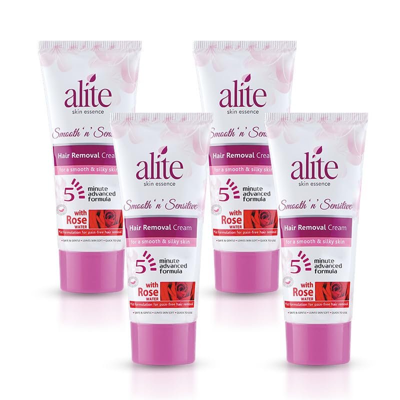 Alite Hair Removal Cream for Women| Painless & Hair Removal | Smooth, Nourished Skin | Enriched with Rose Water, Natural Butter & Aloe Vera Pack of 4 (30g each)