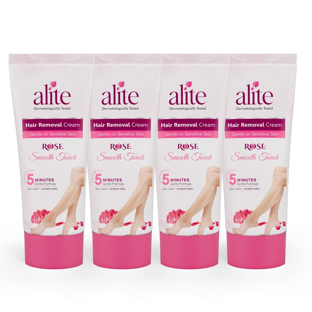 Alite Hair Removal Cream for Women with Aloe Vera & Vitamin E | Dermatologically Tested for Sensitive Skin | Gentle Hair Remover for Body, Legs, Underarms & Bikini Line | Paraben Free | 60g Each Pack of 4