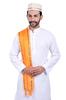 PRIYAKANT SAFAWALA Handstitch Ready to Wear Topi with Uparna Set for Wedding, Pooja, Diwali & Traditional Function Use It, [Off White Lace Topi with Orange Zari Uparna] (Free Size) view 1