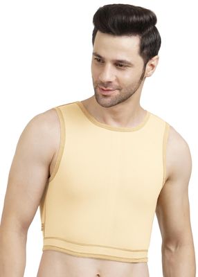Dermapress Gynecomastia Short Vest || MICROPOLY FABRIC || Velcro Closure || Chest Shapewear || Comfortable Support for Men || Tomboy Chest Binder || (Skin, Front Velcro 4XL)