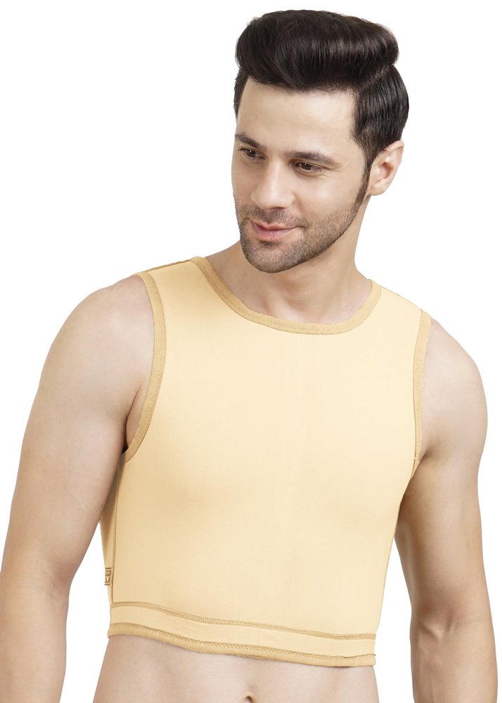 Dermapress Gynecomastia Short Vest || MICROPOLY FABRIC || Velcro Closure || Chest Shapewear || Comfortable Support for Men || Tomboy Chest Binder || (Skin, Front Velcro 4XL)